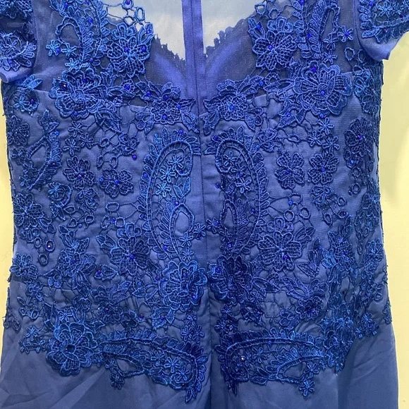 Royal Blue Lace Formal Gown Size 14 Plus Elegant Maxi Dress - Picture 10 of 15